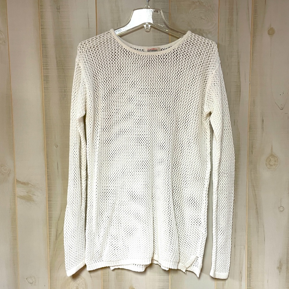 Travel Smith White Cotton Open Knit Sweater Sz M